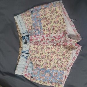 Anthropologie FARM Rio patchwork denim floral shorts. Size 25 waist